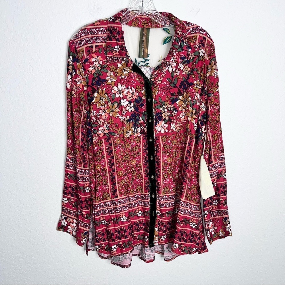 Aratta Silent Journey Tunic Top Women Medium Embroidered Floral Boho Velvet BB